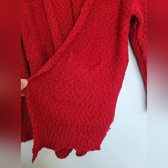 L Love Women's Fuzzy Open Front Knit Cardigan Dolman Sleeve Red Comfy Small - Picture 12 of 14